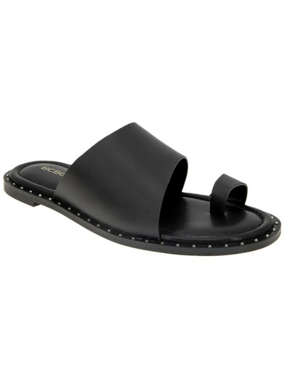Bcbgeneration Zinda Womens Faux Leather Toe Loop Slide Sandals In Black