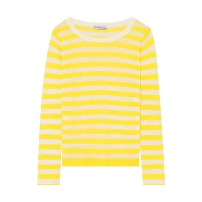 Ille De Cocos Linen Gauze Stripe Sweater - Canary- White