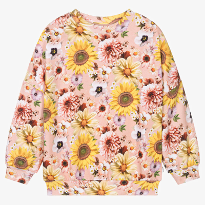 Molo Kids' Floral-print Organic Cotton Sweatshirt In Pink