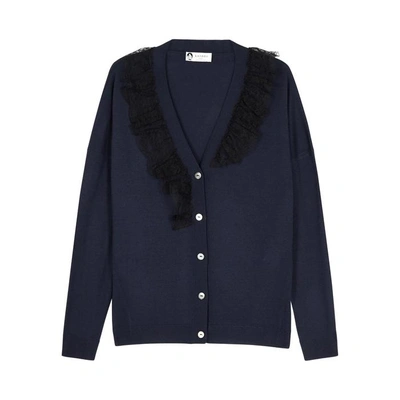 Lanvin Navy Lace-trimmed Wool Blend Cardigan