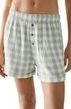 Free People Sunday Morning Lounge Shorts In Aqua Gingham