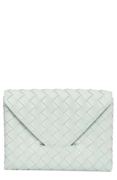 Bottega Veneta Origami Intrecciato Envelope Pouch In Glacier/gold