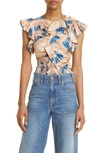 Ulla Johnson Vida Abstract Print Silk Top In Fossil