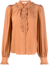 Ulla Johnson Philipa Ruffle Silk Blouse In Orange