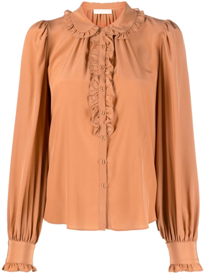 Ulla Johnson Philipa Ruffle Silk Blouse In Brown