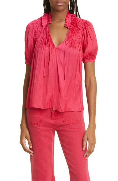 Ulla Johnson Eleni Ruffle Satin Blouse In Orchid