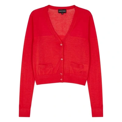Emporio Armani Red Cropped Fine-knit Wool Cardigan