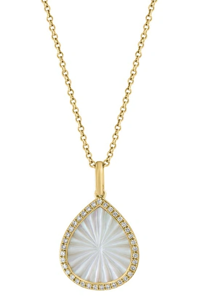 Effy 14k Yellow Gold Mother-of-pearl & Diamond Pendant Necklace In White