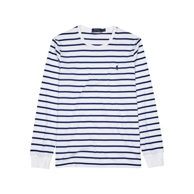 Polo Ralph Lauren White Striped Cotton Top In Navy