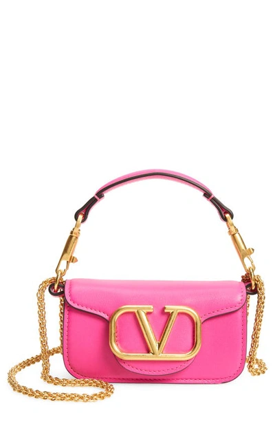 Valentino Micro Locò Leather Shoulder Bag In Uwt Pink Pp