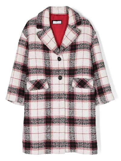 Monnalisa Kids' Plaid-check Cotton Coat In Cream + Black