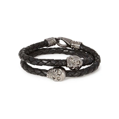 Nialaya Black Skull-embellished Leather Bracelet