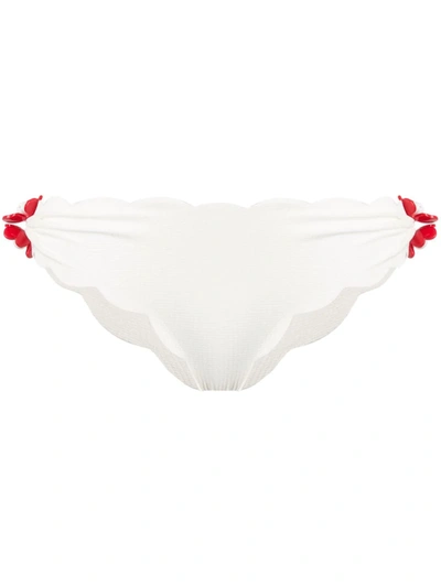 Marysia Antibes Embellished Scalloped Stretch-crepe Bikini Briefs In White