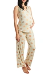 Everly Grey Women's  Joy Tank & Pants Maternity/nursing Pajama Set In Daisies