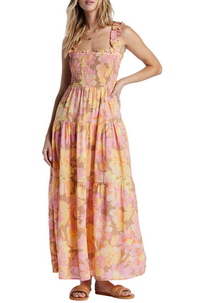 Billabong Feelin Fine Floral Smocked Maxi Dress In Multi