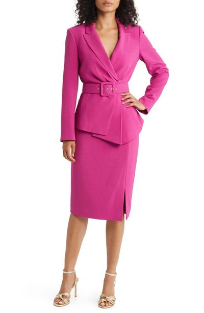 Tahari Asl Nested Belted Jacket And Skirt In Wild Berry