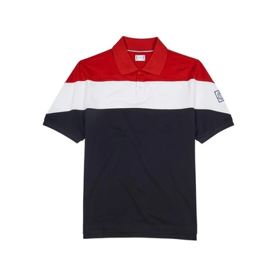 Moncler Colour-block Piqué Cotton Polo Shirt In Navy