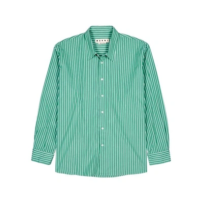 Marni Oversized Striped Poplin Shirt In Green