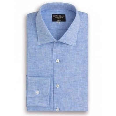 Emma Willis Gesso Blue Linen Slim Fit Single Cuff Shirt