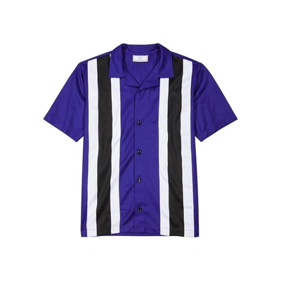 Ami Alexandre Mattiussi Striped Piqué Cotton Bowling Shirt In Purple