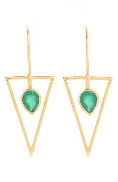 Saachi Minimalist Stone Drop Earrings In Emerald Green