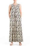 Max Studio Sleeveless Tiered Maxi Dress In Cream/ Black Floral Hearts