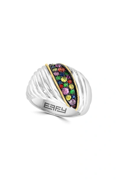 Effy Sterling Silver & 14k Gold Pavé Sapphire & Tsavorite Ring In Silver Multi