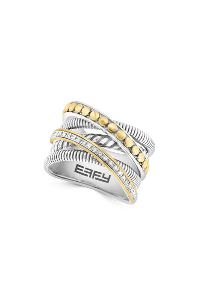 Effy Sterling Silver & 14k Gold Diamond Crossover Band Ring In White