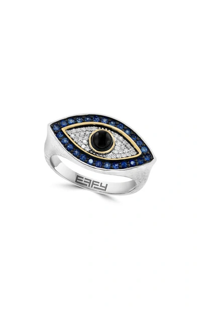 Effy Two-tone Onyx, Sapphire & Diamond Evil Eye Ring In Blue