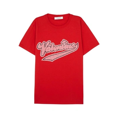 Valentino Red Logo-embellished Cotton T-shirt
