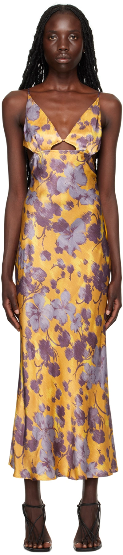 Bec & Bridge Indi Floral Printed Viscose Maxi Dress In Golden Violet