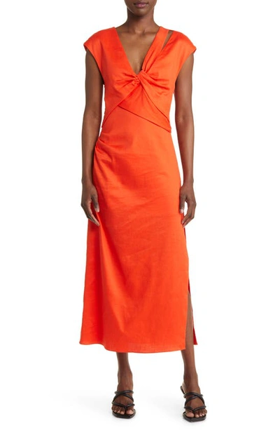 Frame Twist Front Cutout Sheath Dress In Red Orange