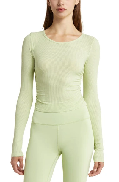 Alo Yoga Gather Long Sleeve Rib Crop Top In Iced Green Tea