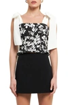 Endless Rose Bow Strap Peplum Tank In Black/ White