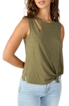 Sanctuary Love Me Knot Cutout Tie Front Tank In Mossy Gree