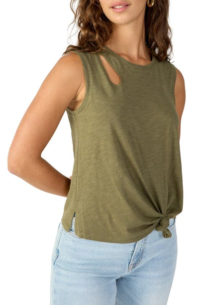 Sanctuary Love Me Knot Cutout Tie Front Tank In Mossy Gree