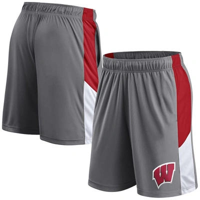 Fanatics Branded Gray Wisconsin Badgers Logo Shorts