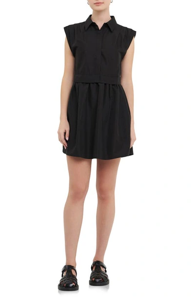 English Factory Pleated Shoulder Shirtdress In Black