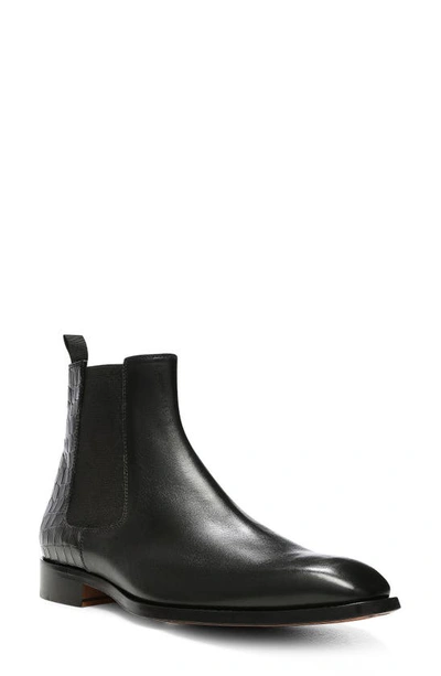 Donald Pliner Sloan Croc Embossed Chelsea Boot In Black