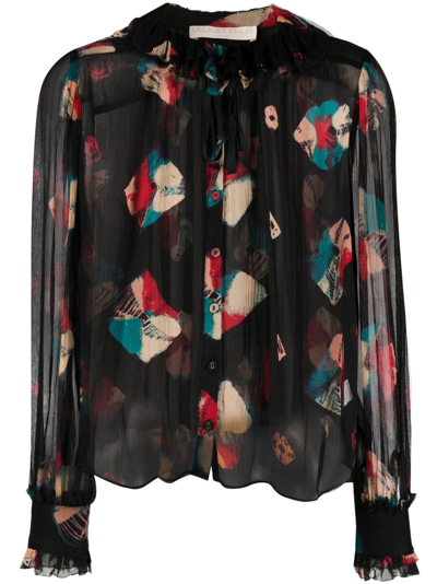 Ulla Johnson Pippa Floral Print Tie Neck Silk Blouse In Black