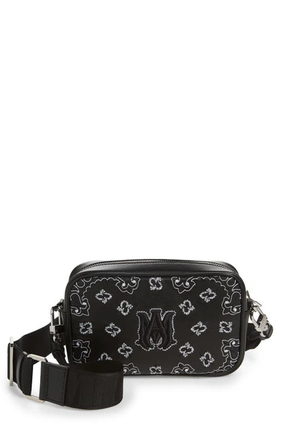 Amiri Bandana Pattern Leather Camera Case In Black