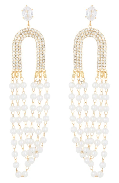 Tasha Crystal & Imitation Pearl Drop Earrings In Gold