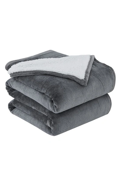 Southshore Fine Linens Microfleece Faux Shearling Lined Reversible Throw Blanket In Slate