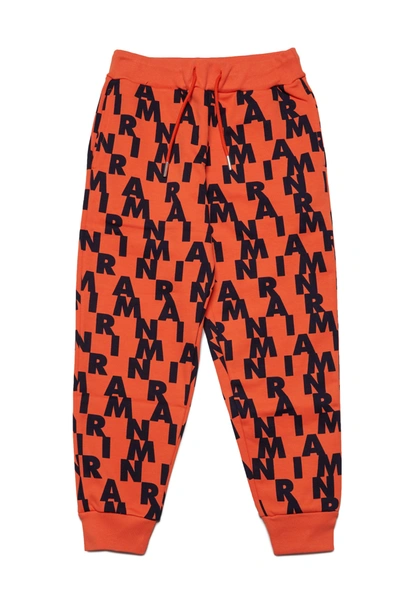 Marni Kids'  Allover Patterned Fleece Jogger Pants In Orange
