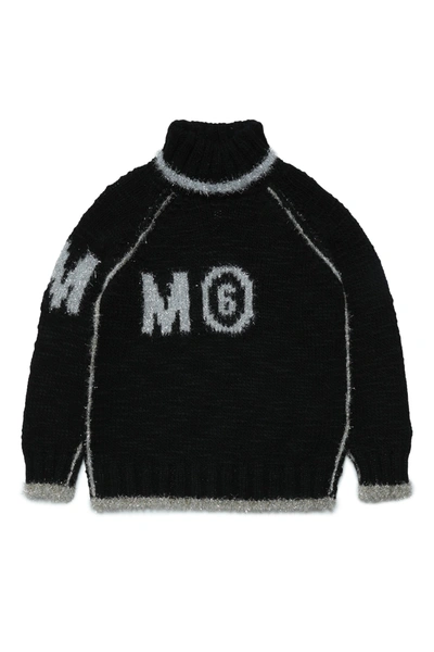 Mm6 Maison Margiela Kids' Wool-blend And Lurex Turtleneck Sweater In Black