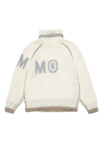Mm6 Maison Margiela Kids' Wool-blend And Lurex Turtleneck Sweater In White