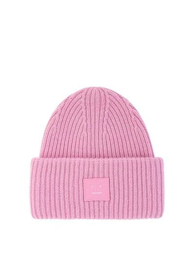 Acne Studios Face Patch Beanie In Pink