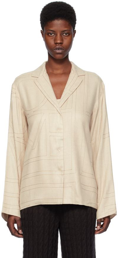 Totême Monogram Silk Twill Pajama Shirt In Beige