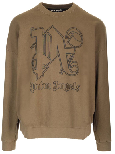 Palm Angels Logo Embroidered Sweatshirt In Brown