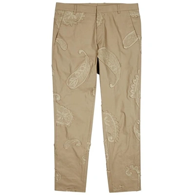 Wooyoungmi Sand Embroidered Stretch Cotton Chinos In Beige